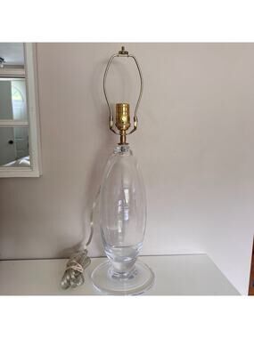 Vintage Simon Pearce Hand Blown Clear Glass Footed Table Lamp Signed 22.5"